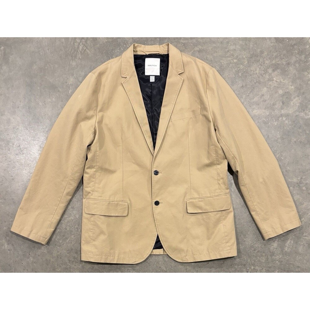 Nautica Jacket Suit Coat 100% Cotton Mens 2XL Blazer Lined  Beige